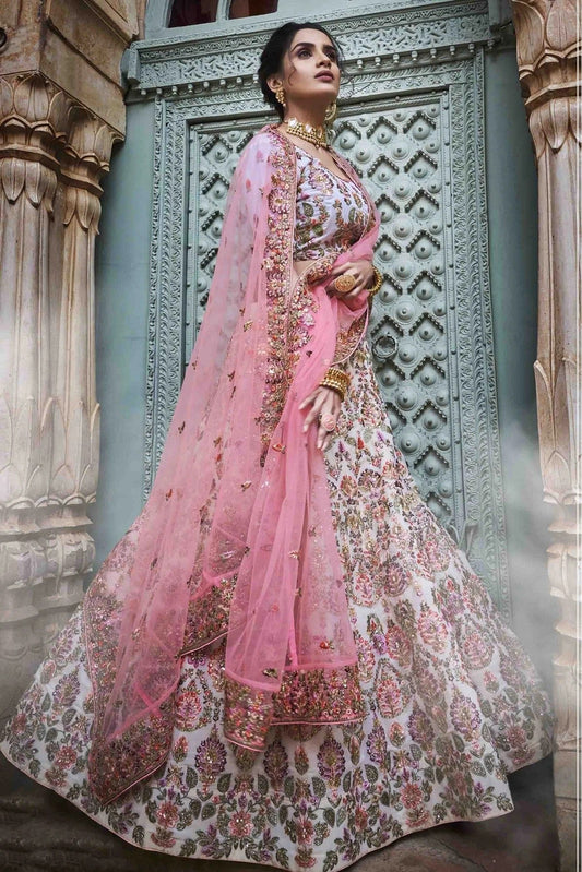 Off White Georgette Sequins Lehenga Choli NCLC10810459
