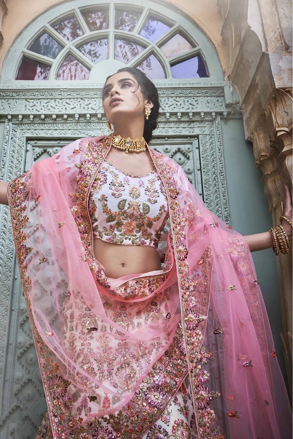 Off White Georgette Sequins Lehenga Choli NCLC10810459