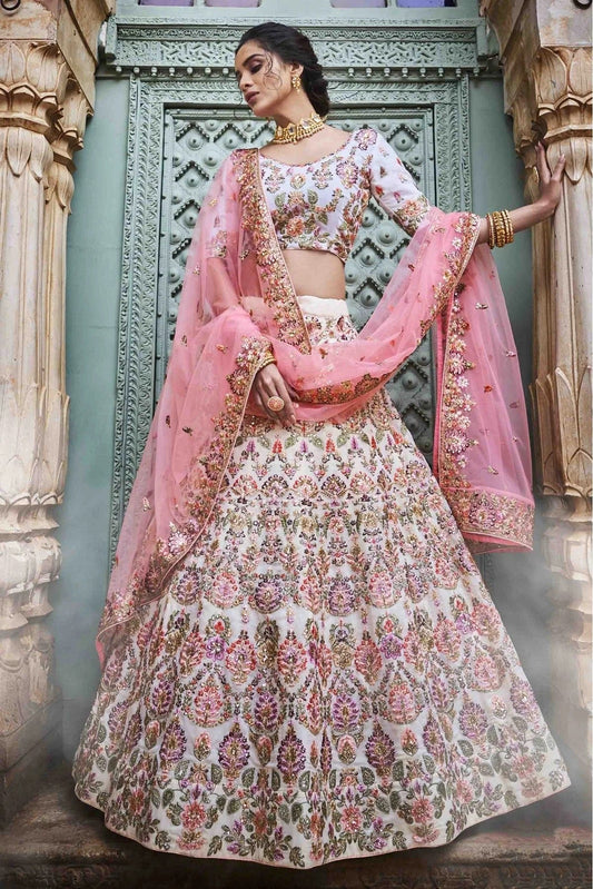 Off White Georgette Sequins Lehenga Choli NCLC10810459