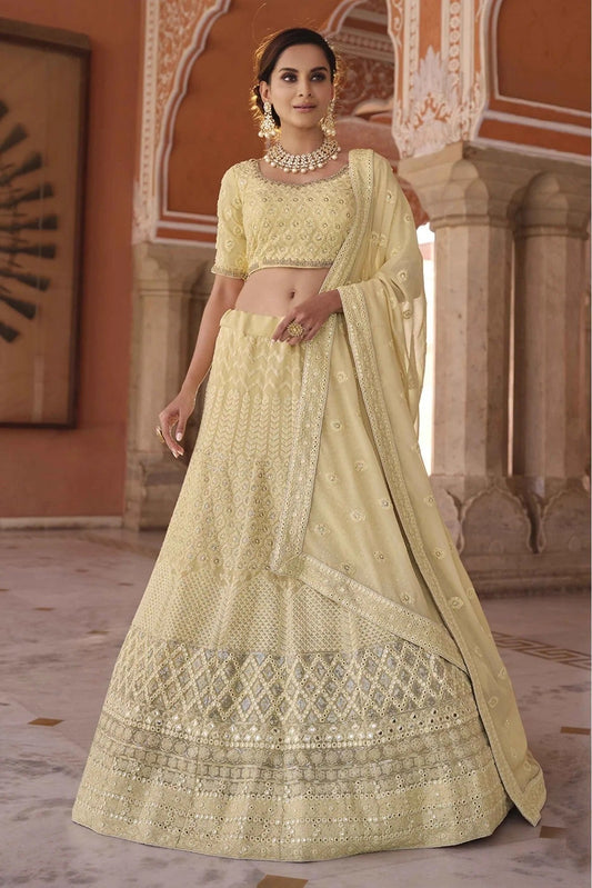Off White Georgette Sequins Lehenga Choli NCLC10810598