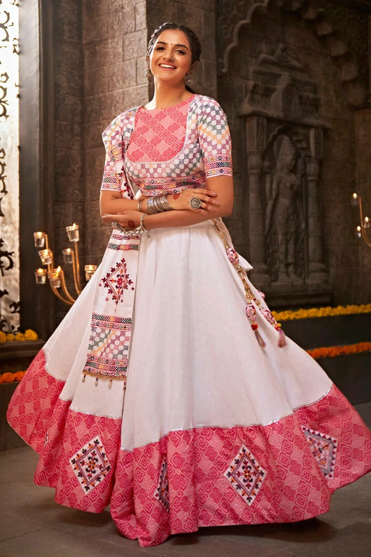 Off White Jacquard Cotton Navratri Lehenga  NCLC11510120