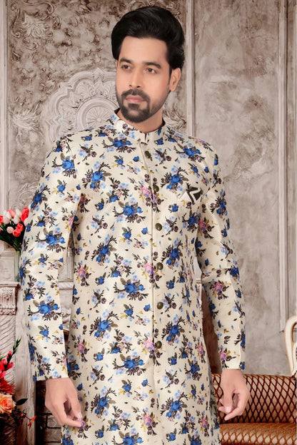 Off White Jacquard Sherwani NCSH10410389