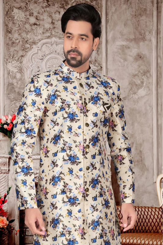 Off White Jacquard Sherwani NCSH10410389