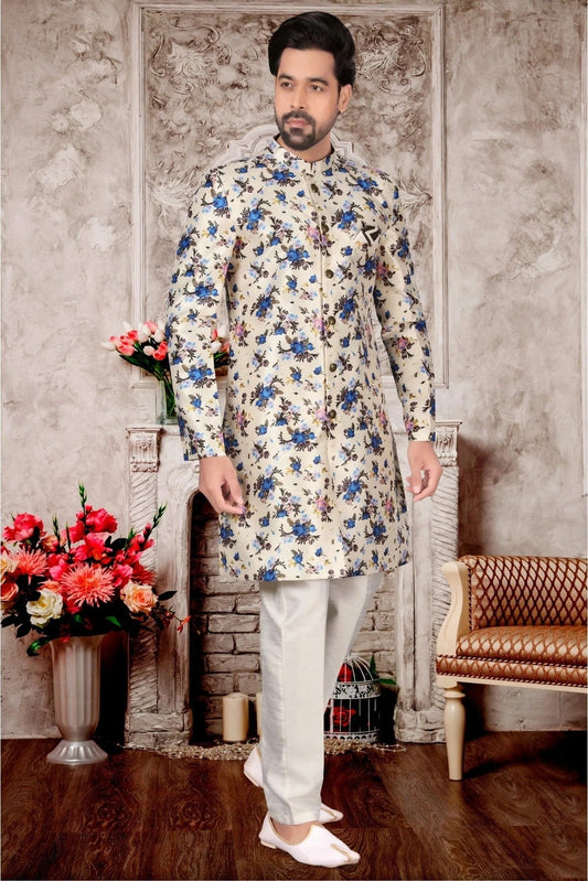 Off White Jacquard Sherwani NCSH10410389