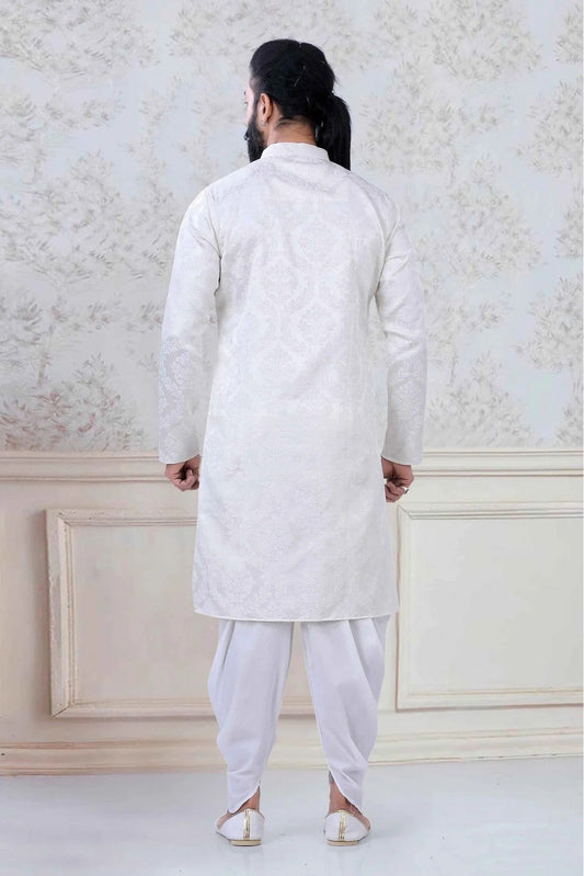 Off White Jacquard Festival Wear Dhoti Kurta  NCKP11310137