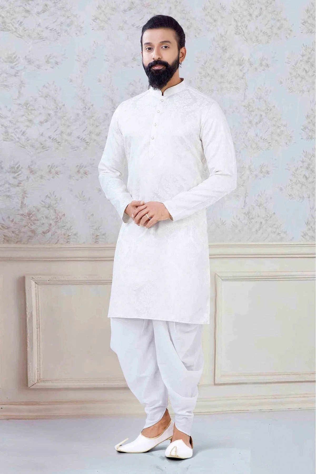 Off White Jacquard Festival Wear Dhoti Kurta NCKP11310137