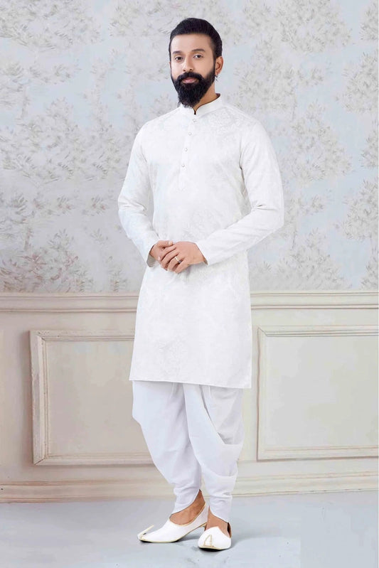Off White Jacquard Festival Wear Dhoti Kurta NCKP11310137
