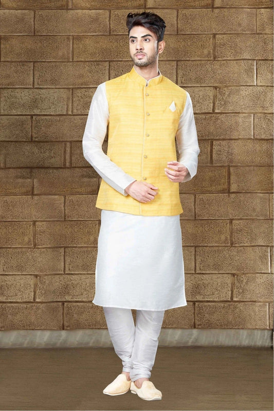 Off White Kurta Pajama In Art Dhupion NCKP10410576