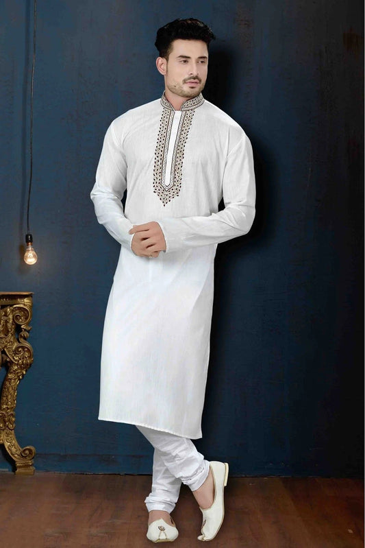 Off White Kurta Pajama In Cotton NCKP10410617