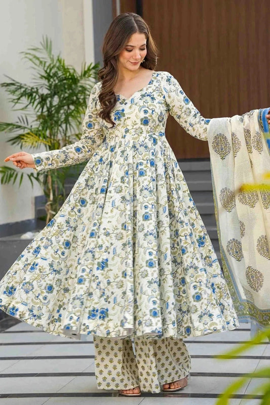 Off White Muslin Stitched Suit NCSS11110639
