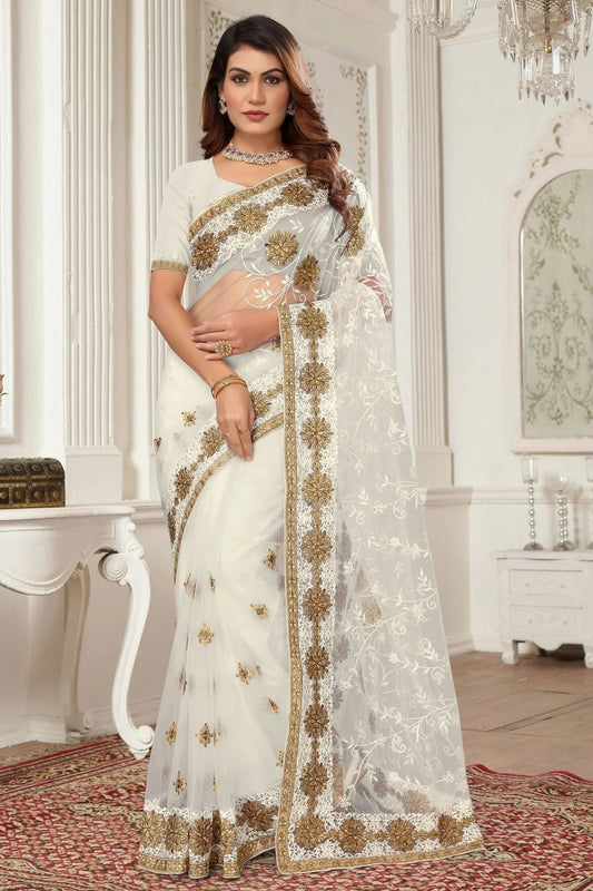 Off White Net Designer Saree NCSD10910212