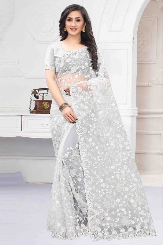 Off White Net Designer Saree NCSD10910556