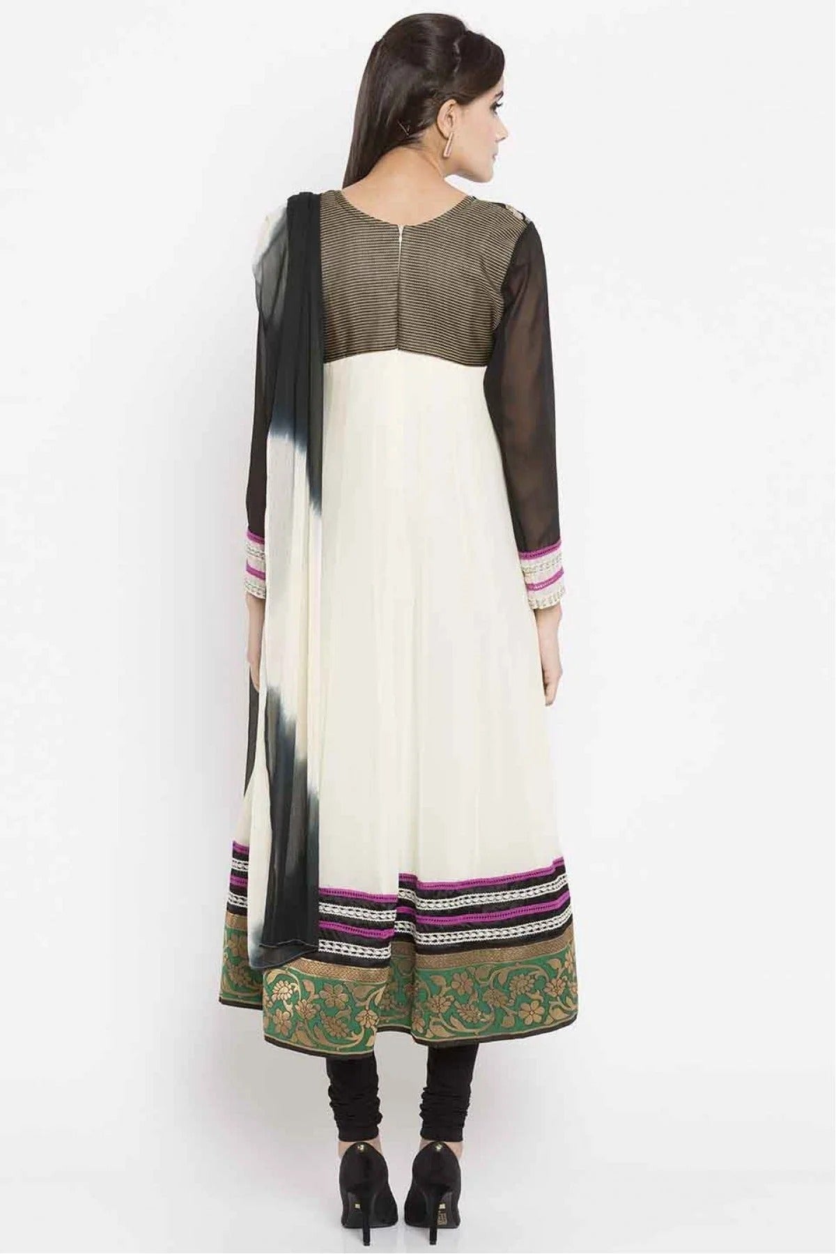 Off White Plus Size Faux Georgette Churidar Suit NCSS10710493