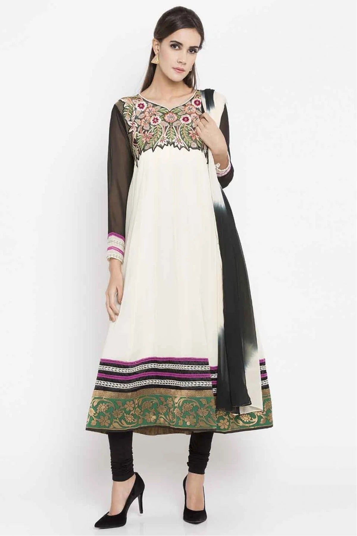 Off White Plus Size Faux Georgette Churidar Suit NCSS10710493