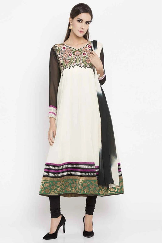 Off White Plus Size Faux Georgette Churidar Suit NCSS10710493