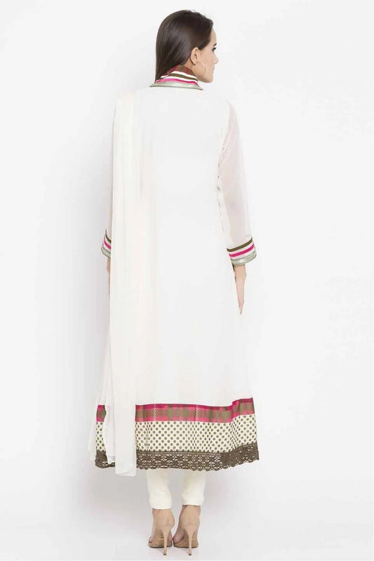 Off White Plus Size Faux Georgette Churidar Suit NCSS10710495