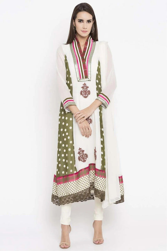 Off White Plus Size Faux Georgette Churidar Suit NCSS10710495