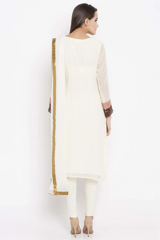 Off White Plus Size Faux Georgette Churidar Suit NCSS10710497