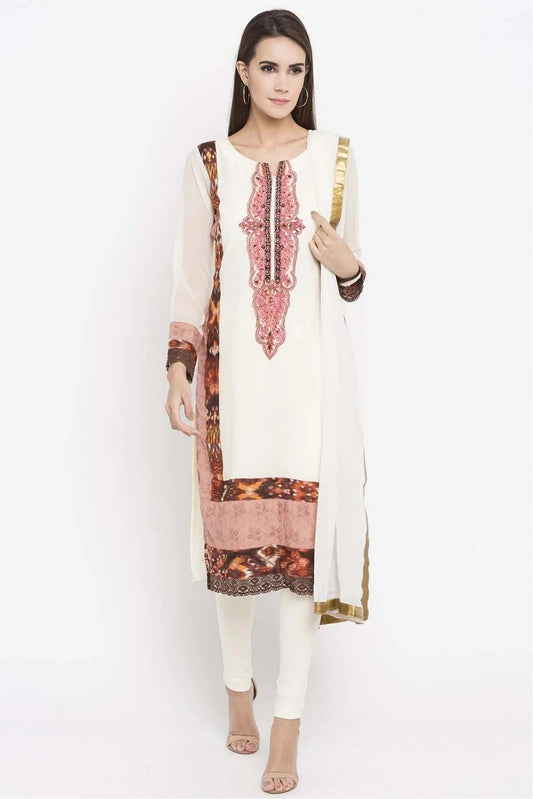 Off White Plus Size Faux Georgette Churidar Suit NCSS10710497