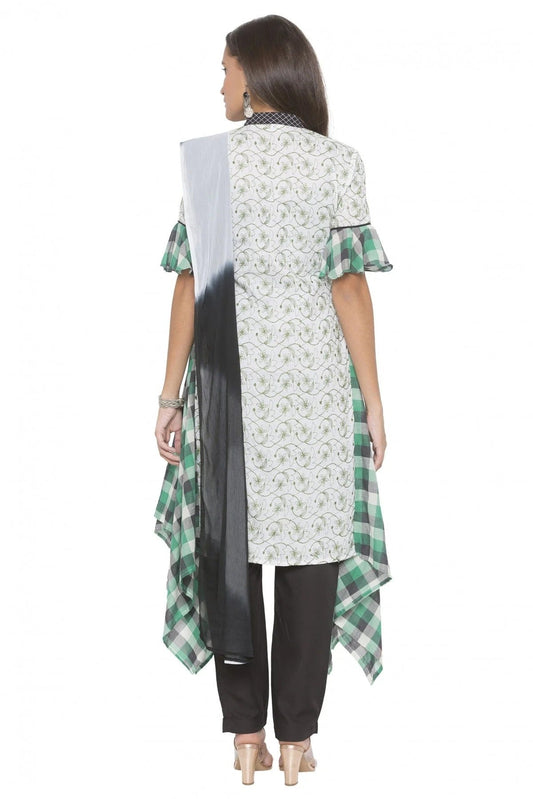 Off White Plus Size Stitched Cotton Embroidery Pant Style Suit NCSS10710566