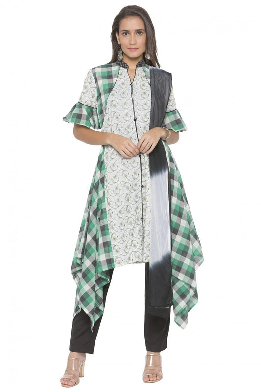 Off White Plus Size Stitched Cotton Embroidery Pant Style Suit NCSS10710566