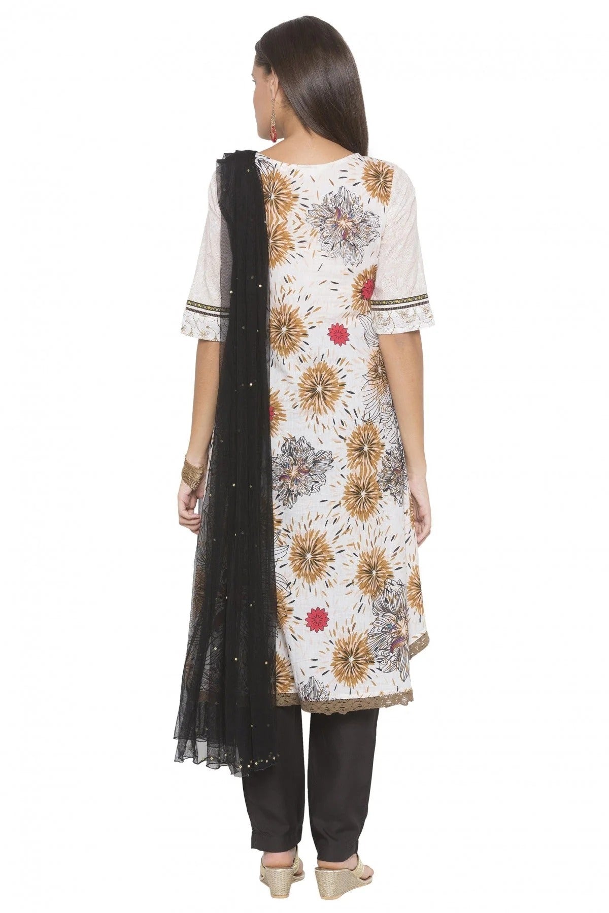 Off White Plus Size Stitched Cotton Embroidery Pant Style Suit NCSS10710576