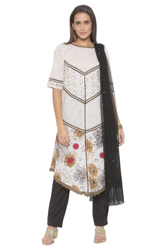 Off White Plus Size Stitched Cotton Embroidery Pant Style Suit NCSS10710576