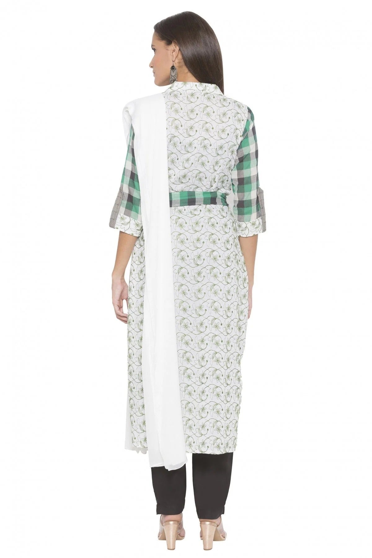 Off White Plus Size Stitched Cotton Embroidery Pant Style Suit NCSS10710578