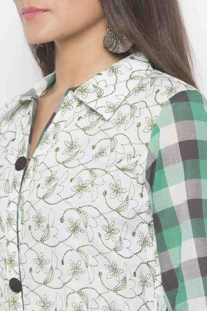Off White Plus Size Stitched Cotton Embroidery Pant Style Suit NCSS10710578