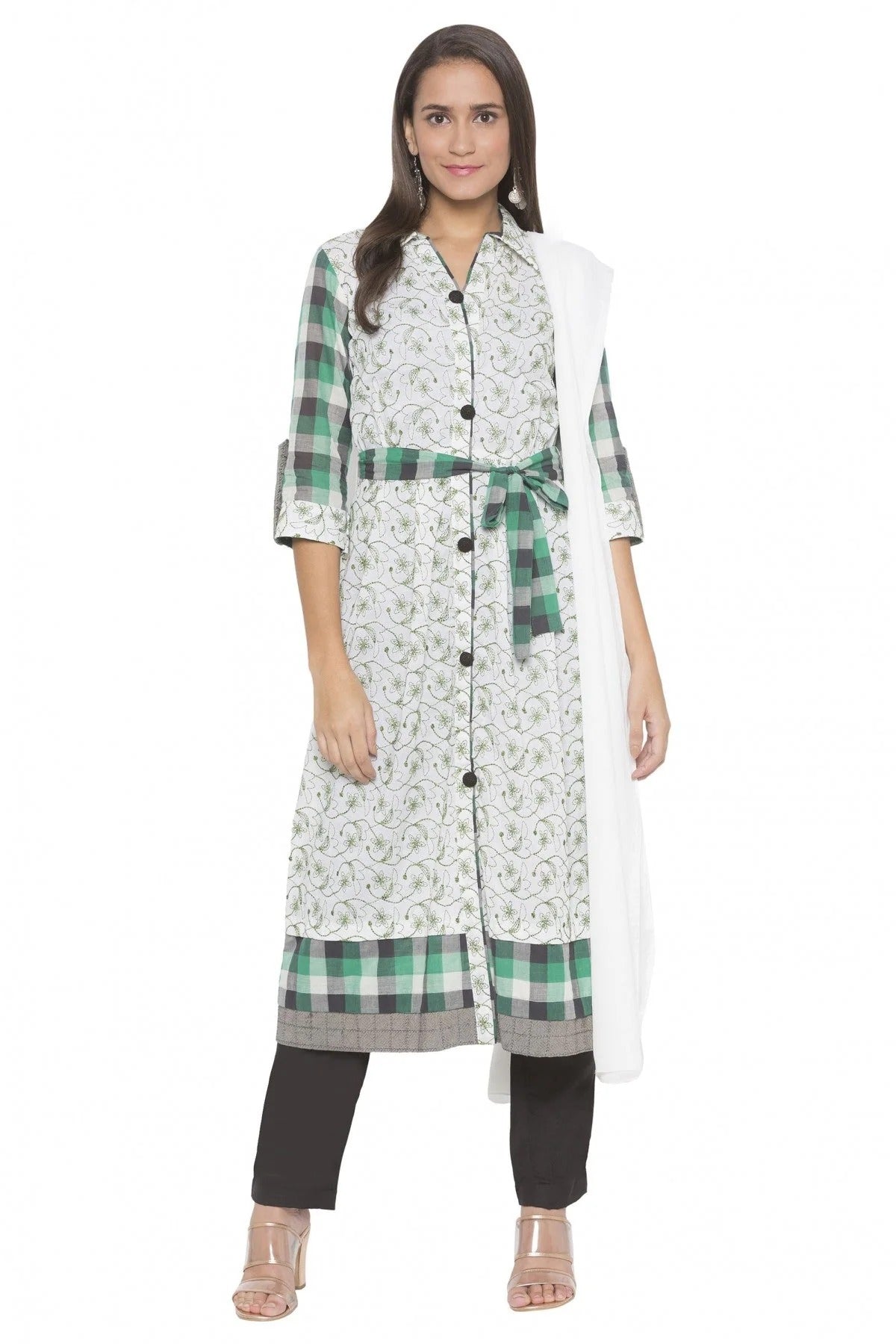Off White Plus Size Stitched Cotton Embroidery Pant Style Suit NCSS10710578