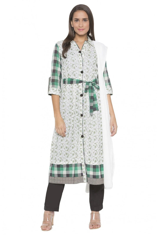 Off White Plus Size Stitched Cotton Embroidery Pant Style Suit NCSS10710578