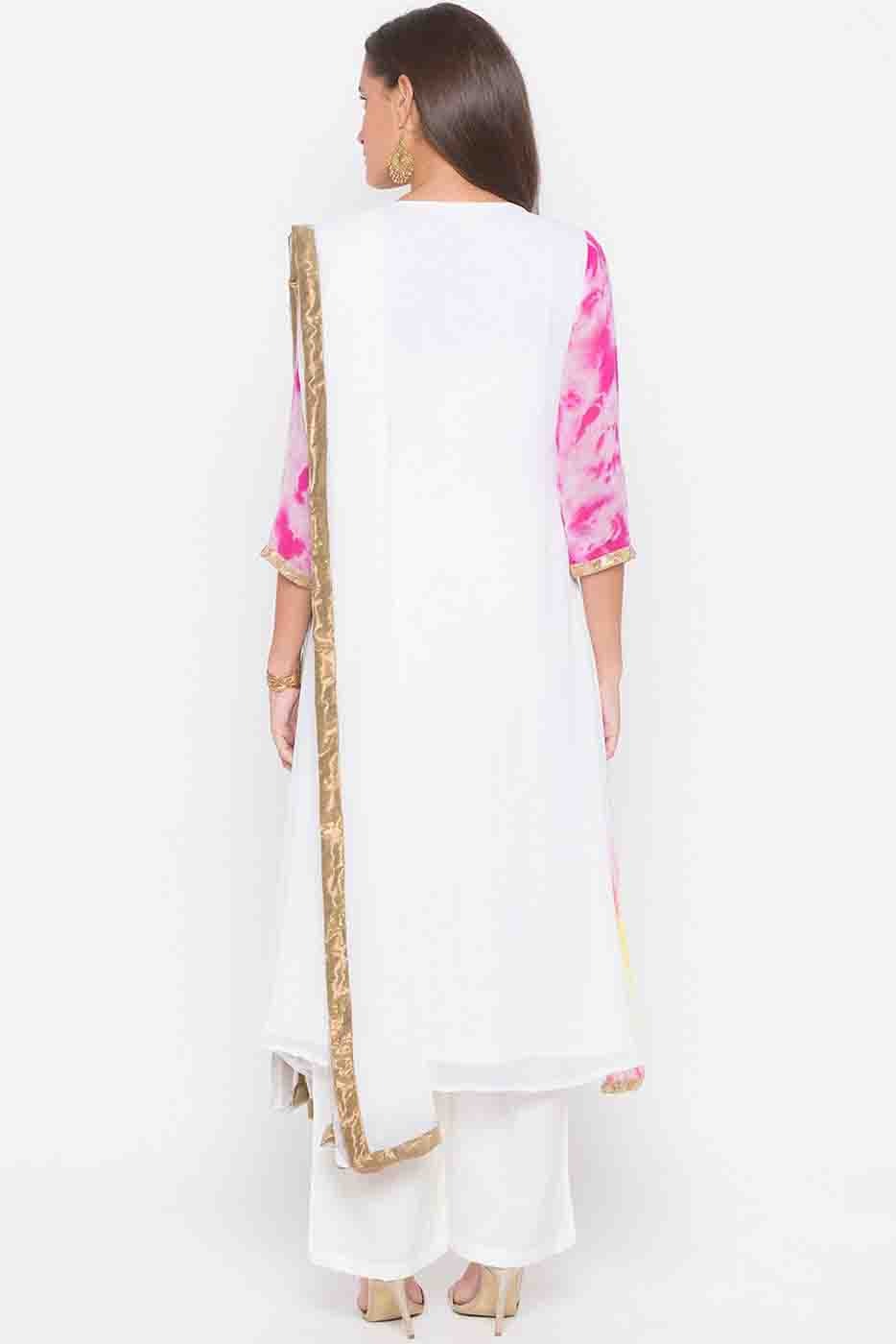 Off White Plus Size Stitched Georgette Embroidery Palazzo Pant Suit NCSS10710511
