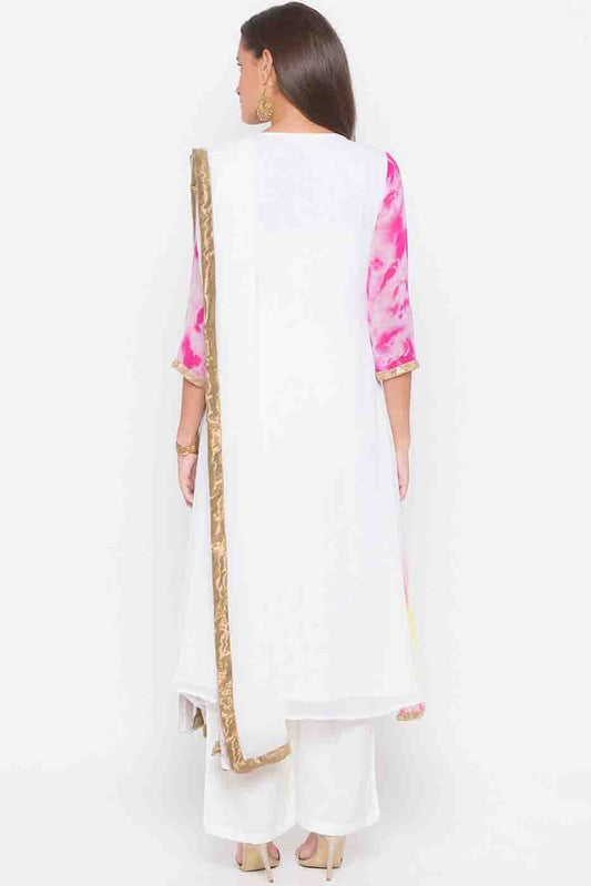 Off White Plus Size Stitched Georgette Embroidery Palazzo Pant Suit NCSS10710511