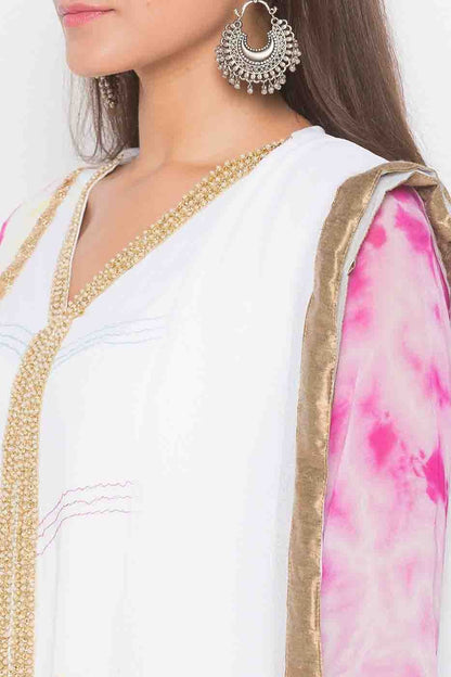 Off White Plus Size Stitched Georgette Embroidery Palazzo Pant Suit NCSS10710511
