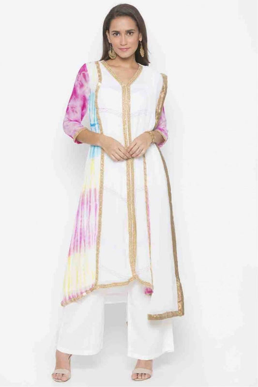 Off White Plus Size Stitched Georgette Embroidery Palazzo Pant Suit NCSS10710511