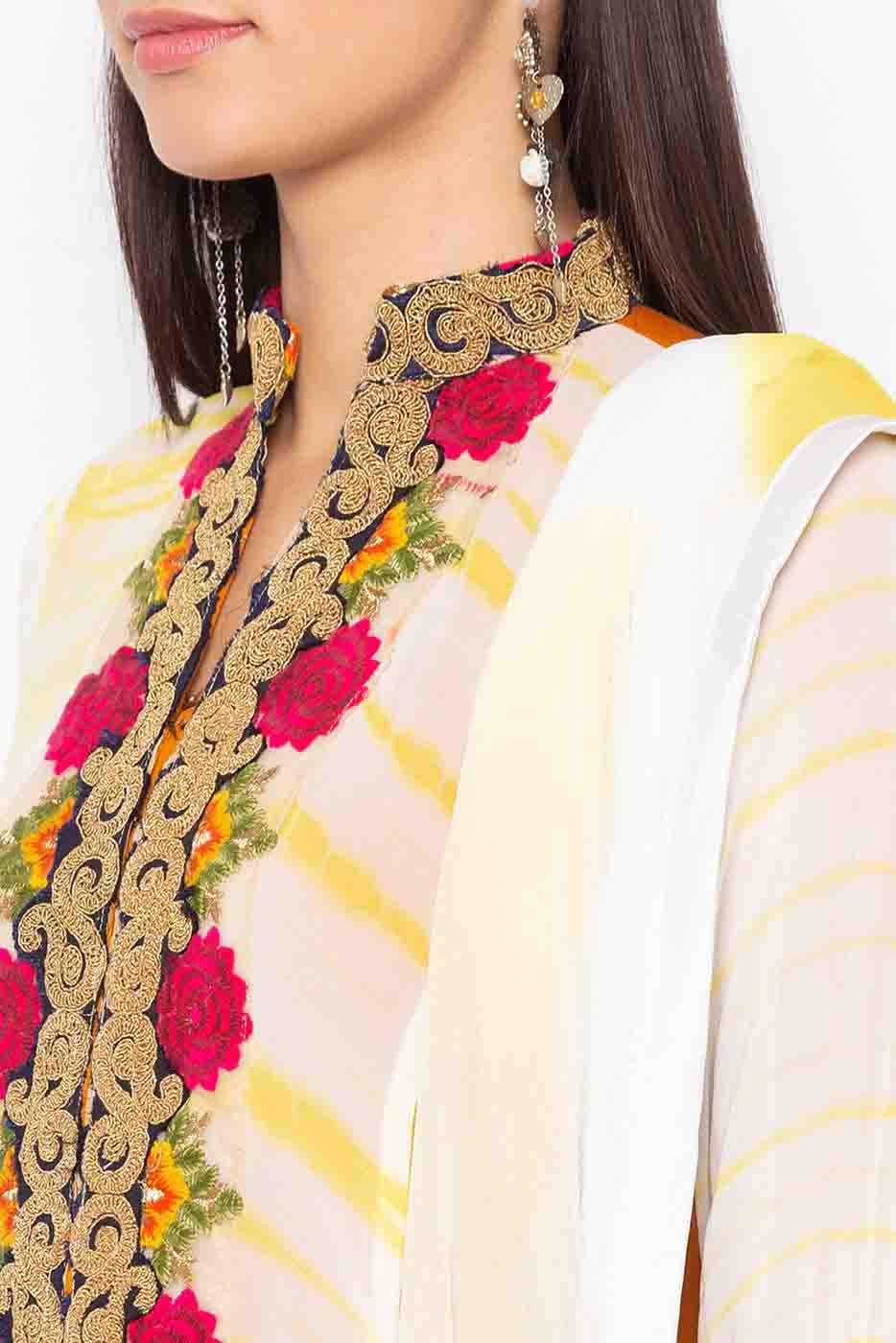 Off White Plus Size Stitched Georgette Embroidery Palazzo Pant Suit NCSS10710520