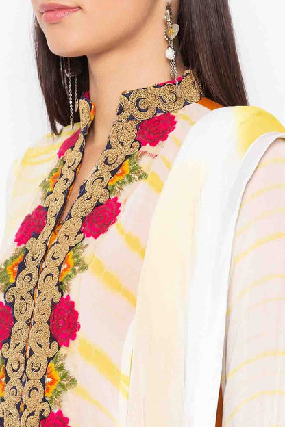 Off White Plus Size Stitched Georgette Embroidery Palazzo Pant Suit NCSS10710520