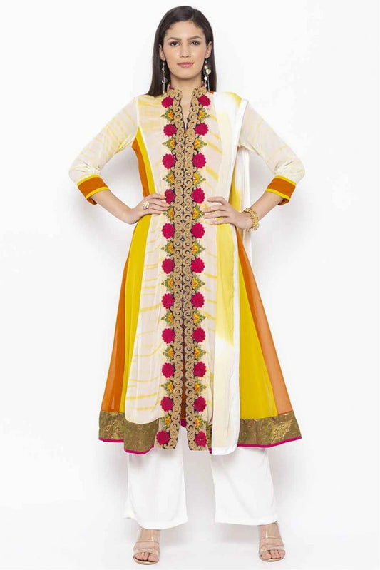 Off White Plus Size Stitched Georgette Embroidery Palazzo Pant Suit NCSS10710520