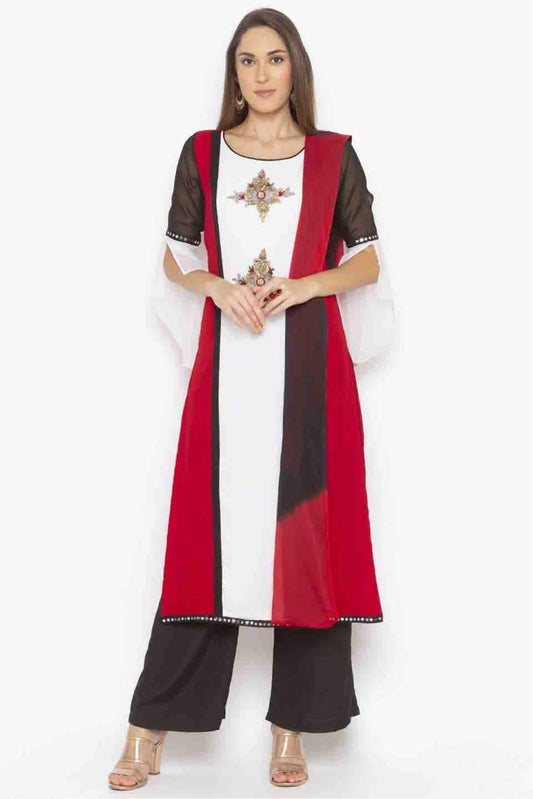 Off White Plus Size Stitched Georgette Embroidery Palazzo Pant Suit NCSS10710521