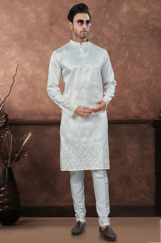 Off White Pure Silk Kurta Pajama NCKP10410106