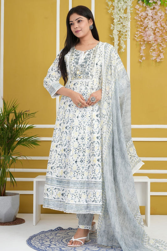 Off White Rayon Cotton Readymade Anarkali Suit NCSS11410449