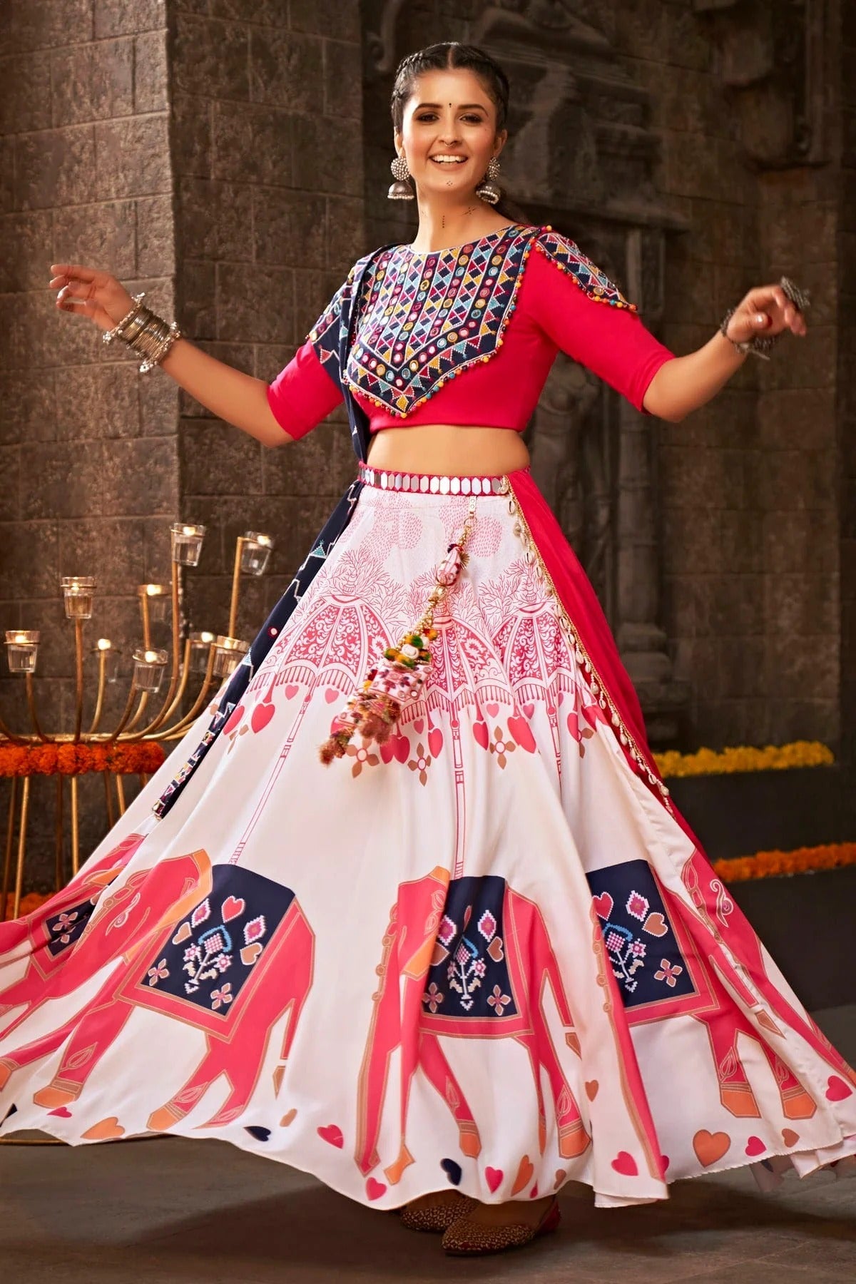 Off White Rayon Navratri Lehenga  NCLC11510119