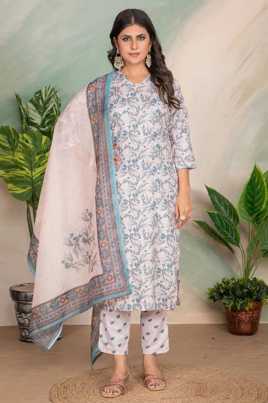 Off White Rayon Slub Stitched Suit NCSS11111433