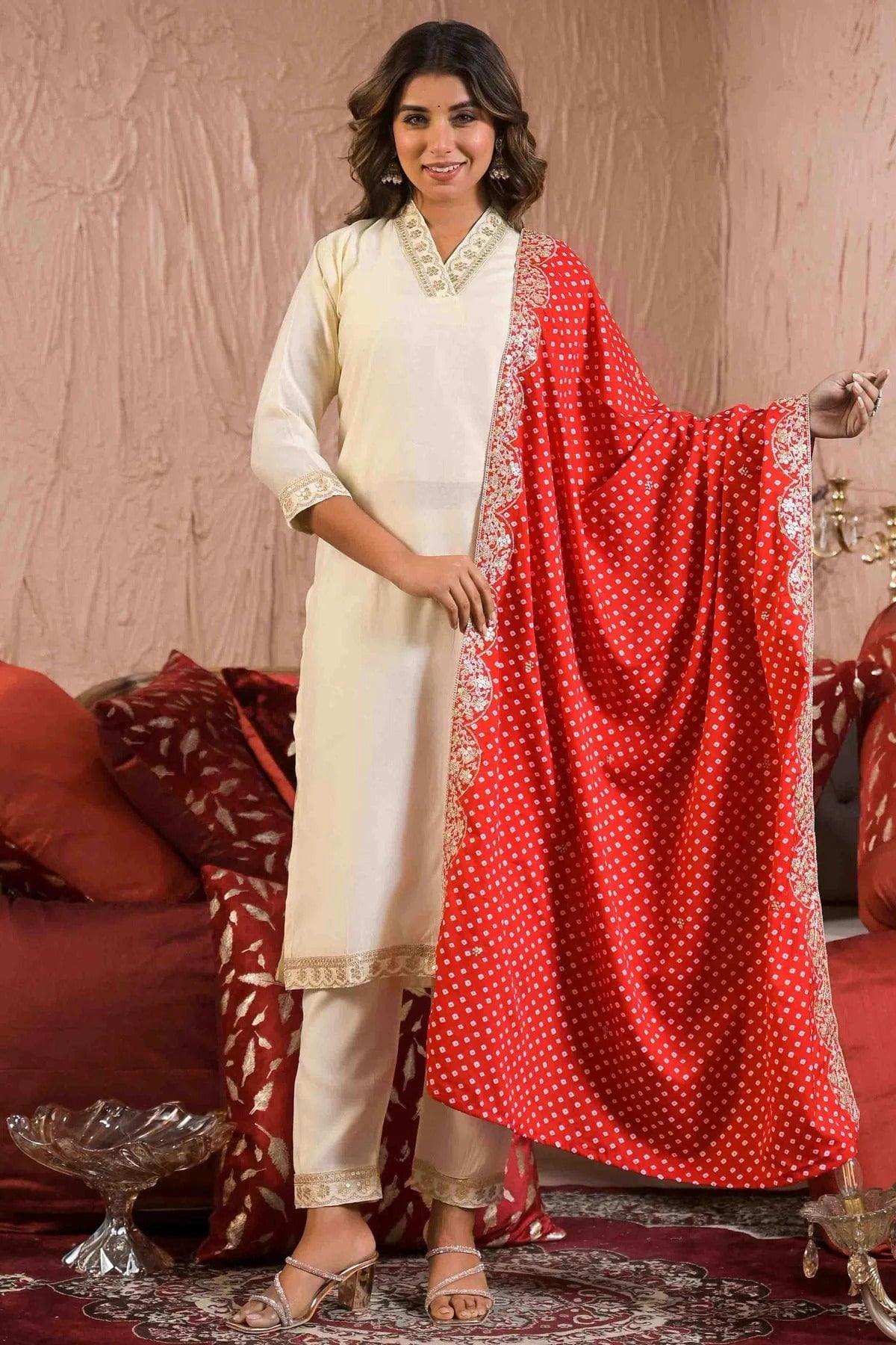 Off White Reyon Slub Stitched Pant Style Suit NCSS11110197