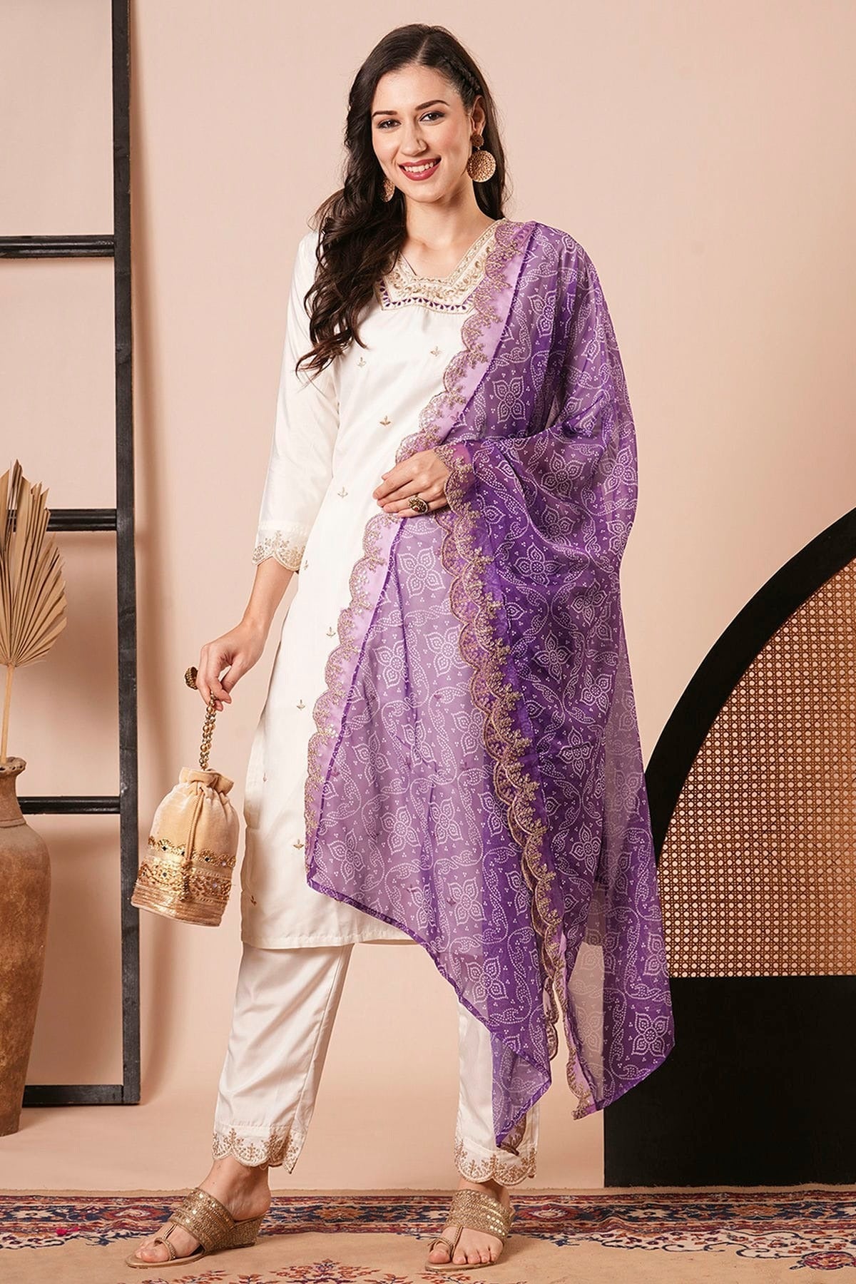 Off White Roman Silk Stitched Salwar Suit NCSS11111962