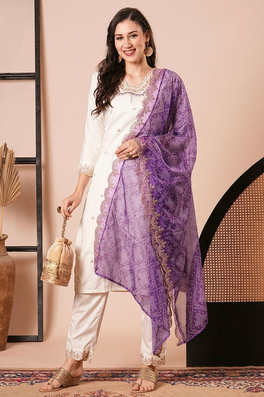 Off White Roman Silk Stitched Salwar Suit NCSS11111962