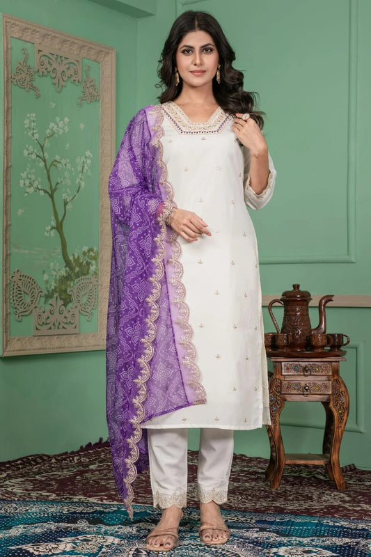 Off White Roman Silk Stitched Suit NCSS11111447