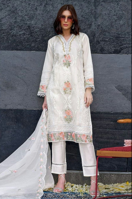 Off White Semi Stitched Organza Pakistani Suit NCSM11410528