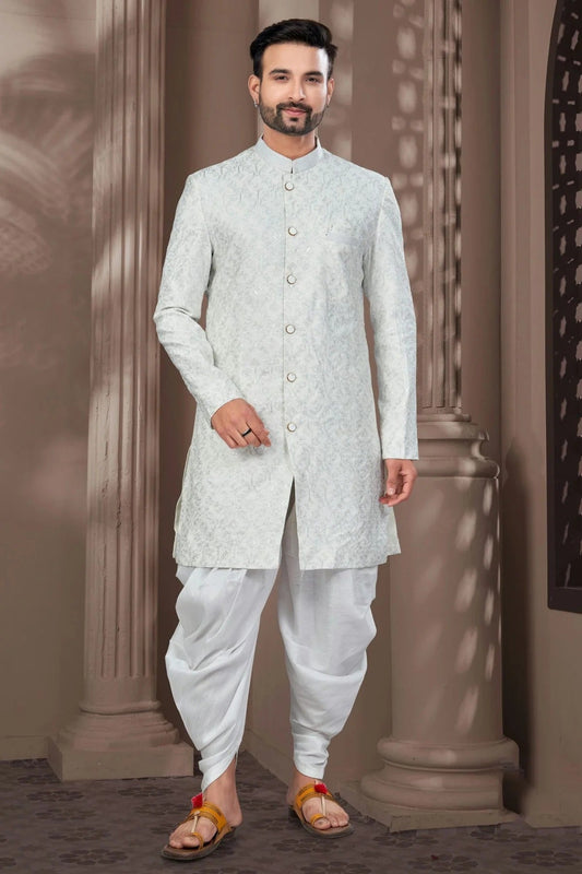 Off White Silk Dupion Dhoti Sherwani NCSH10410161