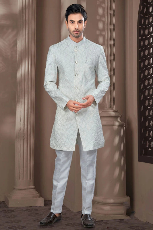 Off White Silk Dupion Sherwani NCSH10410173